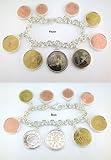 Sterling Silver 9 Euro Coin Charm Bracelet.