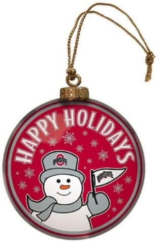 Ohio State Buckeyes Team Snowman Glass Disk Ornament