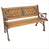 DC America SL6810-AB, Amarillo Rose Park Bench, Cast Iron Frame and Hardwood Slats, Rust Resistant Bronze Finish