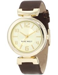 Nine West Womens NW/1262CHBN Gold-Tone Brown Strap Watch