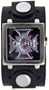 Choppers Black Wide Black Leather Band Square Trendy Design Girl Cross Steel Gothic Punk Biker Wristband Watch