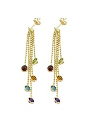 14 Karat Yellow Gold 5-strand Multi Semi-precious Stones Drop Earrings