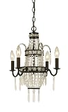 AF Lighting 7738-4H Cabella Candle Base Mini Chandelier, Oil Rubbed Bronze, Frosted Glass Beads