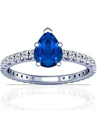 Platinum Pear Cut Blue Sapphire Ring With Sidestones