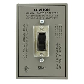 Leviton N1302-DS 30 Amp, 600 Volt, Toggle In Type 1 Enclosure Double-Pole AC Motor Starter, Suitable as Motor Disconnect, Industrial Grade, Grounded, Gray