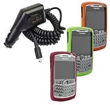 4 Pieces Value Combo of Orange, Green and Dark Red Silicone Skin Cover Case with Car Charger for Blackberry Curve 8300 8310 8320 8330