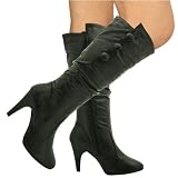 New Womens Knee High Leather Style Button Boots