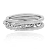 Sterling Silver Satin Brushed Cubic Zirconia Stackable Rings