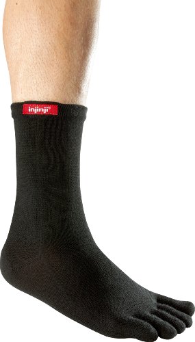 injinji Performance Original Weight Crew Toesocks, Black, Medium