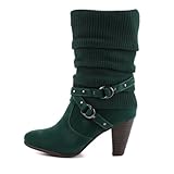 Damen Schuhe, STIEFEL, STIEFELETTEN MIT RIEMCHEN UND NIETEN, 2923, Synthetik in hochwertiger Wild Leder Optik und Textil, Grün, Gr 40