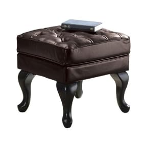 Tufted Leather Ottoman, OTTOMAN, DARK BROWN