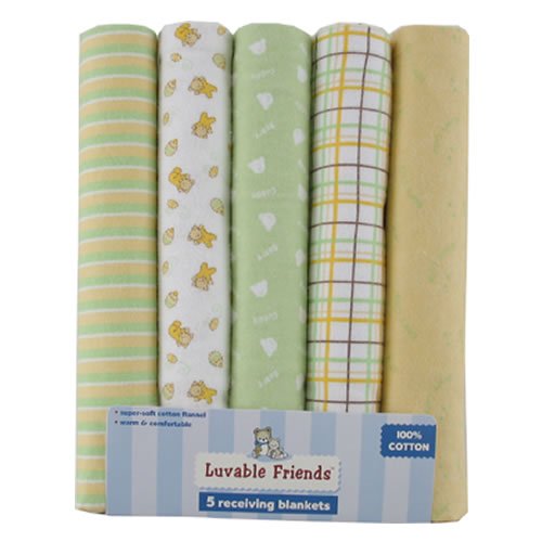 Luvable Friends 5-Pack Receiving Blankets - Green
