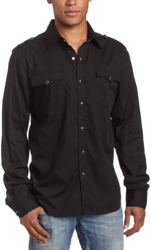 External hard drive:Southpole Young Mens Long Sleeve Button Down With Epaulettes, Black, Large