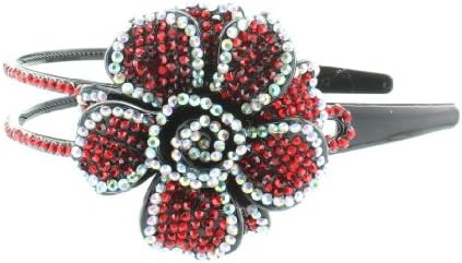 Bling Bling! Flower Headband with Red & Clear Rhinestones - Crystals. Perfect for Women, Teens & Girls, Bling Bling Hair Accessory