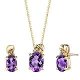 Striking Sophistication 1.57cts Oval Checkerboard Amethyst Pendant Earrings Set 14Kt Yellow Gold