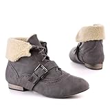 Damen Schuhe, STIEFELETTEN, SCHNÜR BOOTS, JA2120, Synthetik in hochwertiger Leder Optik, Grau, Gr 37