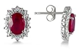3.25 Carat All Natural Ruby and Genuine Diamond Earrings in .925 Sterling Silver