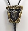 Buffalo Skull Black/Gold Enamel Bolo Tie