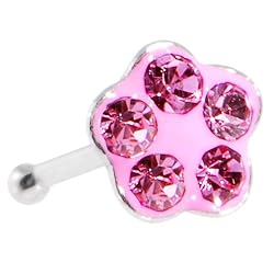 3.5mm Pink Flower Ferido Crystal Nose Bone