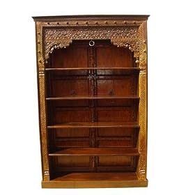 Old door, carved bookcase by