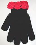 Gm11, Black Magic One Size Gloves with Trimmed By Hand Crochet with Red Chenille for Newborn and Toddlers 0-4yrs