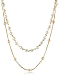 Anne Klein Gold-Tone Mesh and Pearl Double Strand Necklace, 42"