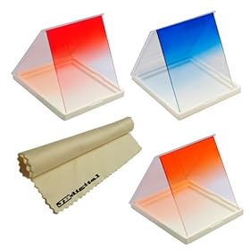 Graduated Color Square Filters (Red, Blue, Orange) for Cokin P Series + JB Microfiber Lens Cleaning Cloth
