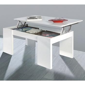 Kendra Table Basse Blanc Avec Plateau Relevable - Couleur : Blanc