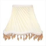 Silk Bell Shaped Scalloped Chandelier Clip On Lamp Shades - Ivory Twist with Amber Beads - B1488