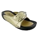 E22 New Ladies Gold Slip On Mules Flat Shoes Sizes 3-8