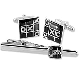 Tic Tac Toe by WT Accessories silver metal clip and cufflinks