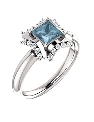 10K White Gold Princess Cut Blue and White Diamond Geometric-Inspired Ring -- LIFETIME WARRANTY