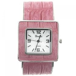 Womens Bangle Watch Pink Faux Leather and Large