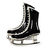 Black Enamel Figure Skates Brooch (Silver Plated)