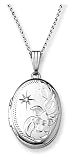 Sterling Silver Flower Oval Locket with Diamond-Accent, 18