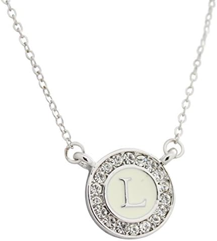 Maren Elena Alphabet Letter Pendant on 15mm Enamel Background with Austrian Crystal Halo (L)
