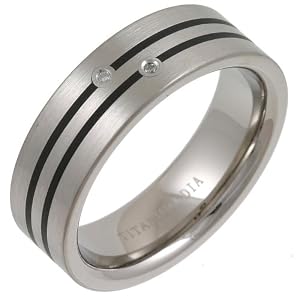 Bague - Anillo de hombre de titanio con diamantes (talla: 12)