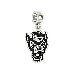 North Carolina State Wolf Pack Silver Logo Dangle Charm Fits All Pandora Style Charm Bracelets.