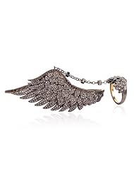 18kt Yellow Gold Diamond Pave Wing Palm with Ring Bracelet Silver Designer Jewelry
