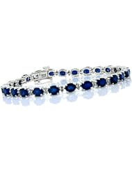 12.50 ct Genuine Sapphire and Diamond Bracelet in 14KT Gold Plated Sterling Silver