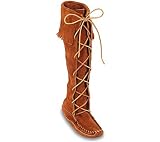 Minnetonka Women's Front Lace Knee Hi Fringe Leather Boot
