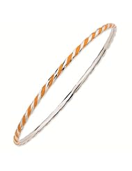Sterling Silver Stackable Expressions Twisted Orange Enamel Bangle Bracelet - Stackable Jewelry Collection