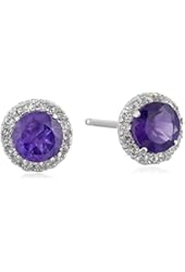 Sterling Silver Gemstone and Created White Sapphire Halo Stud Earrings