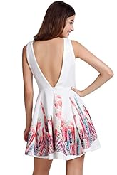 Fit-and-Flare Plunging Neck Polyester Summer  Dress