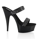 5 3/4 Inch Sexy Black Stiletto Heel Shoes Platform Slide With Rhinestones
