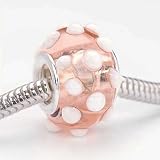 Murano Style Glass Lampwork Bumpy Bead Fits Pandora Peach Pink White 15mm (1)