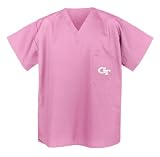 Georgia Tech Logo GA Tech Pink Logo Scrub Top SHIRT-Size MED- For HER -Officially Licensed NCAA College Logo Apparel Unique GIFT Ideas For Mom Nurses Ladies Students Graduation