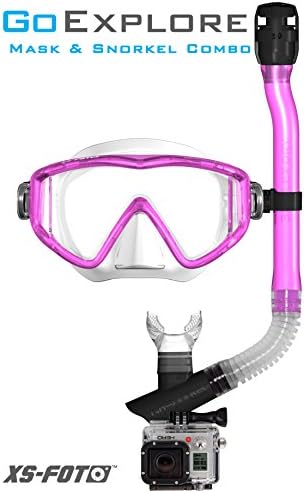 Diving Mask and Snorkel Combo for GoPro PINK with Built-in GoPro Camera Mount on Dry Snorkel - Best Hands Free for Snorkeling - GoExplore Combo by XS Foto (MS590PK)