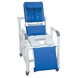 Reclining Shower Chair Style: Leg Extension, Slide Out Footrest and Commode Pail, Color: Royal Blue