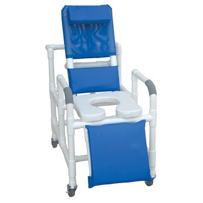 Reclining Shower Chair Style: Leg Extension, Slide Out Footrest and Commode Pail, Color: Royal Blue